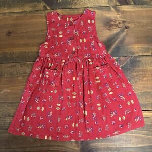 VTG Y2K McDonald's McKids 4T Red Floral Acorn Print Cotton Jumper Dress Pockets